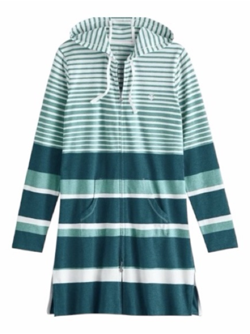 Coolibar Cabana Cotton Blend Long-Line UV Protection Zip-Up Hoodie. Size Small.